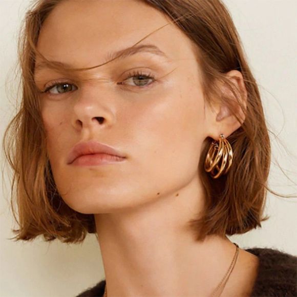 Anthropologie Lauryn Gold Hoop Earrings - Picture 2 of 12